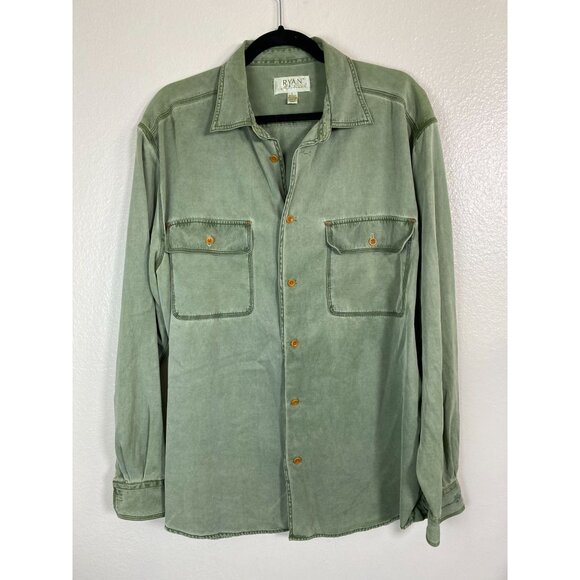 Ryan Michael Other - Ryan Michael Men Silk Blend Green Button Up Shirt Size Large Long Sleeve Western